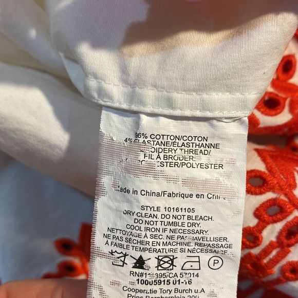 Tory Burch Red and White Embroidered Isla Eyelet Tunic Top Size 12 - Picture 11 of 11